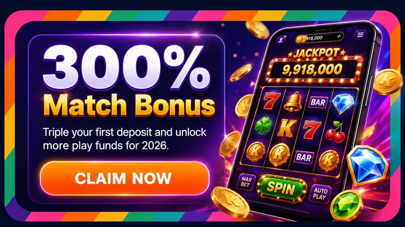300% Match Bonus — triple your first deposit and unlock extra funds, claim now